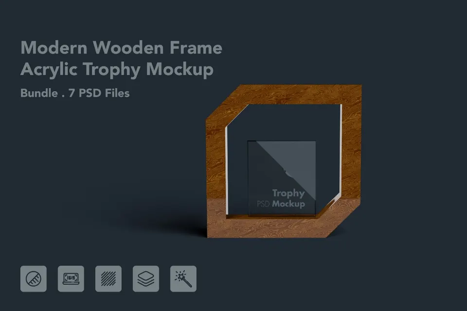 Wooden Frame Acrylic Trophy Mockup – 7 PSD Bundle