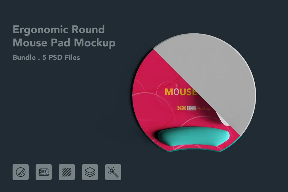 Ergonomic Round Mouse Pad with Wrist Rest Mockup – 5 PSDs