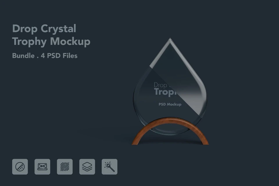 Drop Shape Crystal Trophy with Wooden Stand - 4 PSDs