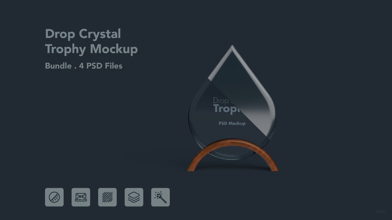 Drop Shape Crystal Trophy with Wooden Stand - 4 PSDs — image 1