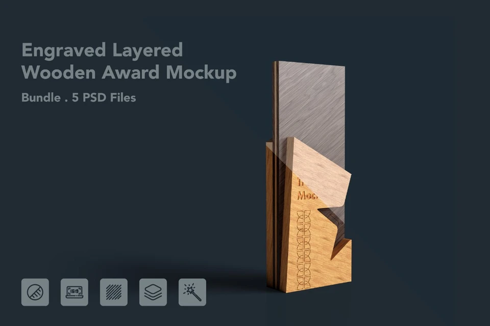 Engraved Layered Wooden Star Award - 5 PSDs
