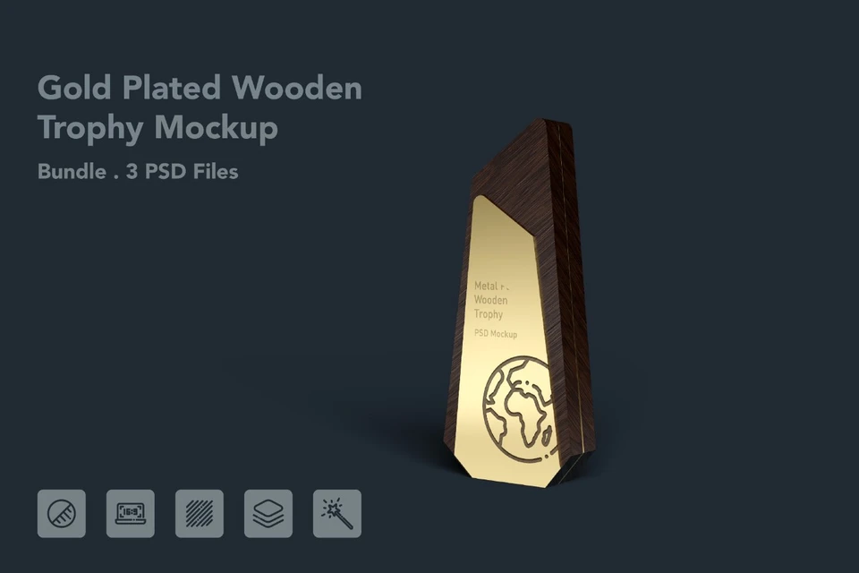 Gold Plated Wooden Trophy - 3 PSDs