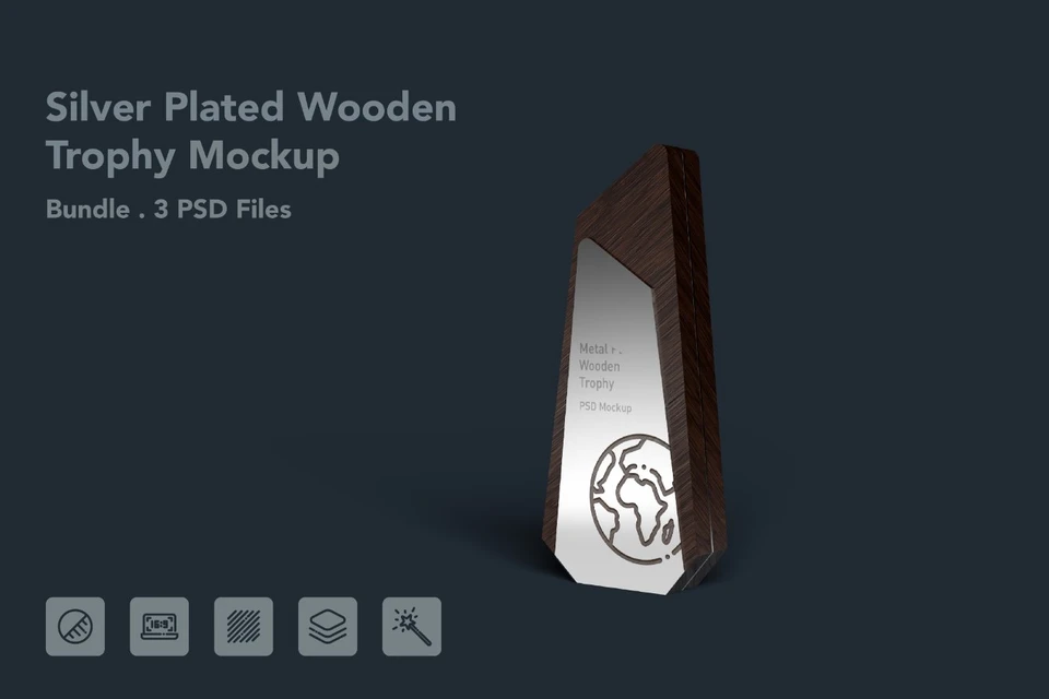 Silver Plated Wooden Trophy - 3 PSDs