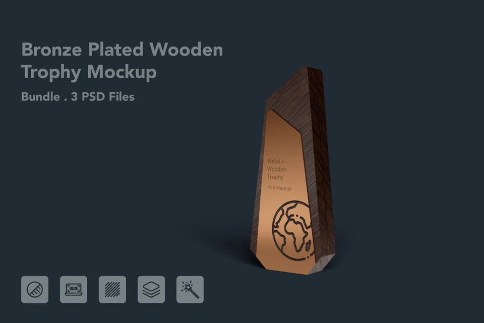 Bronze Plated Wooden Trophy - 3 PSDs