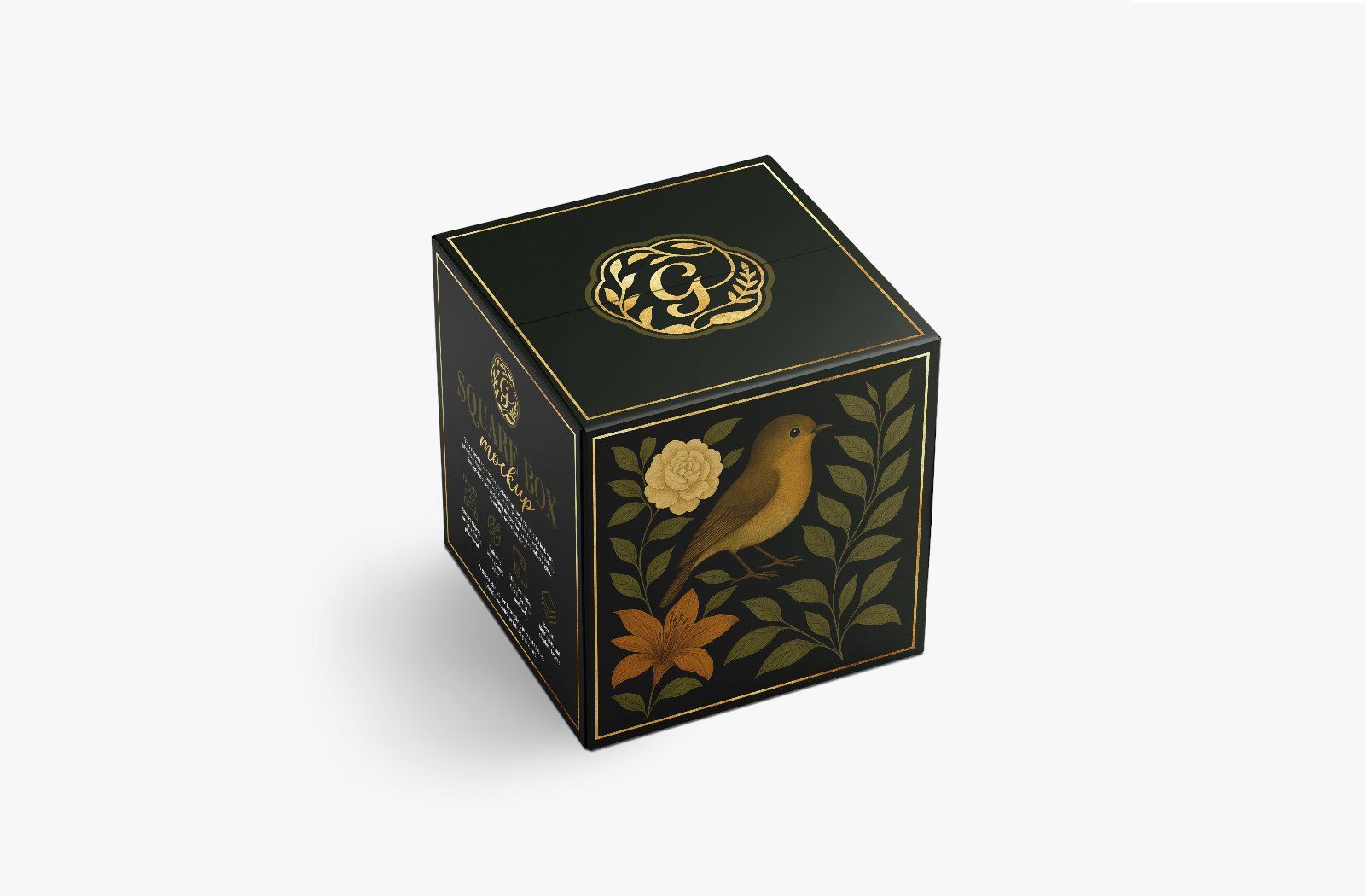 Elegant square box mockup with floral motif