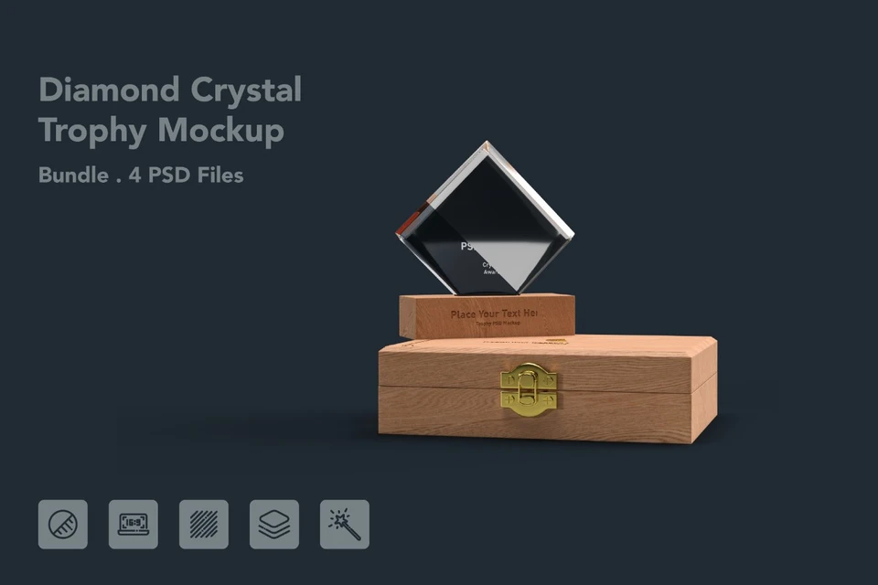 Diamond Crystal Trophy Award PSD Mockup - 4 PSDs