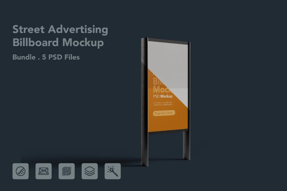 Street Advertising Billboard PSD Mockup - 5 PSDs