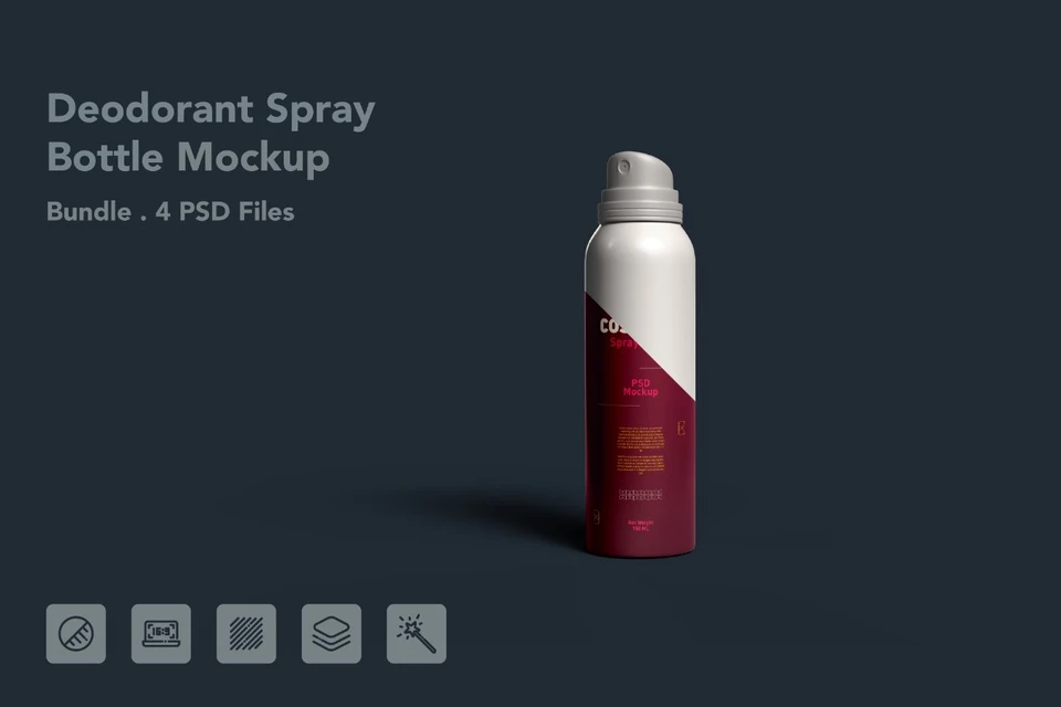 Deodorant Body Spray Can PSD Mockup - 4 PSDs