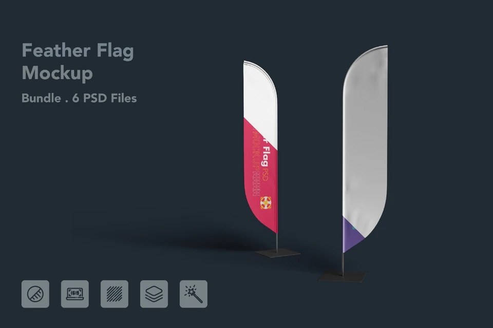 Feather Flag Banner PSD Mockup - 6 PSDs