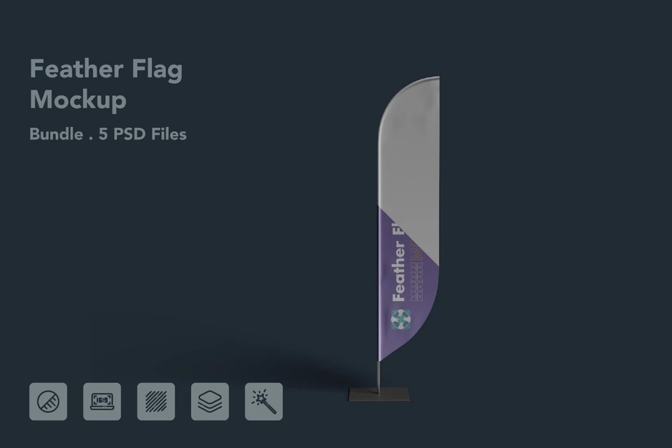 Feather Flag Banner PSD Mockup - 5 PSDs