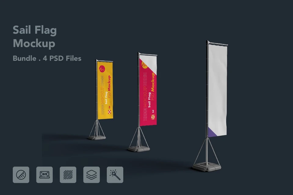 Sail Flag Banner PSD Mockup - 4 PSDs