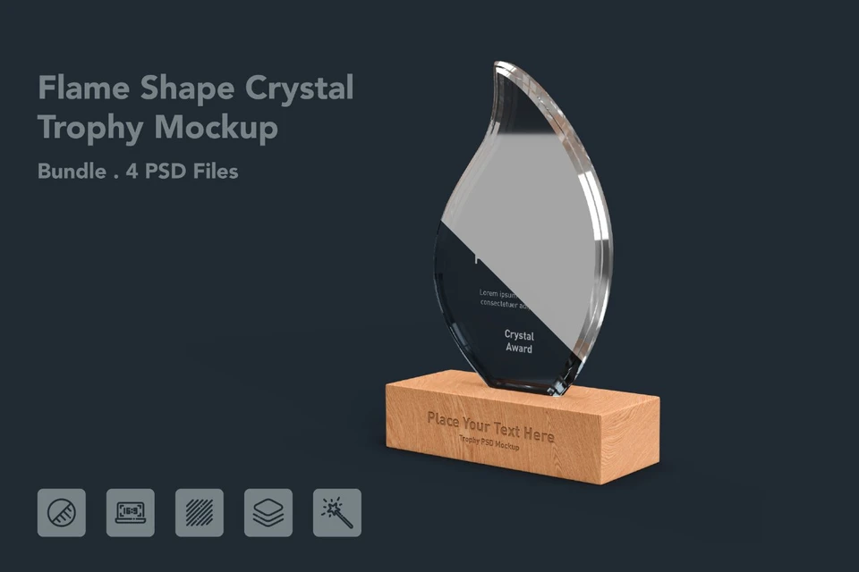 Crystal Trophy with Wooden Base - 4 PSD Mockup