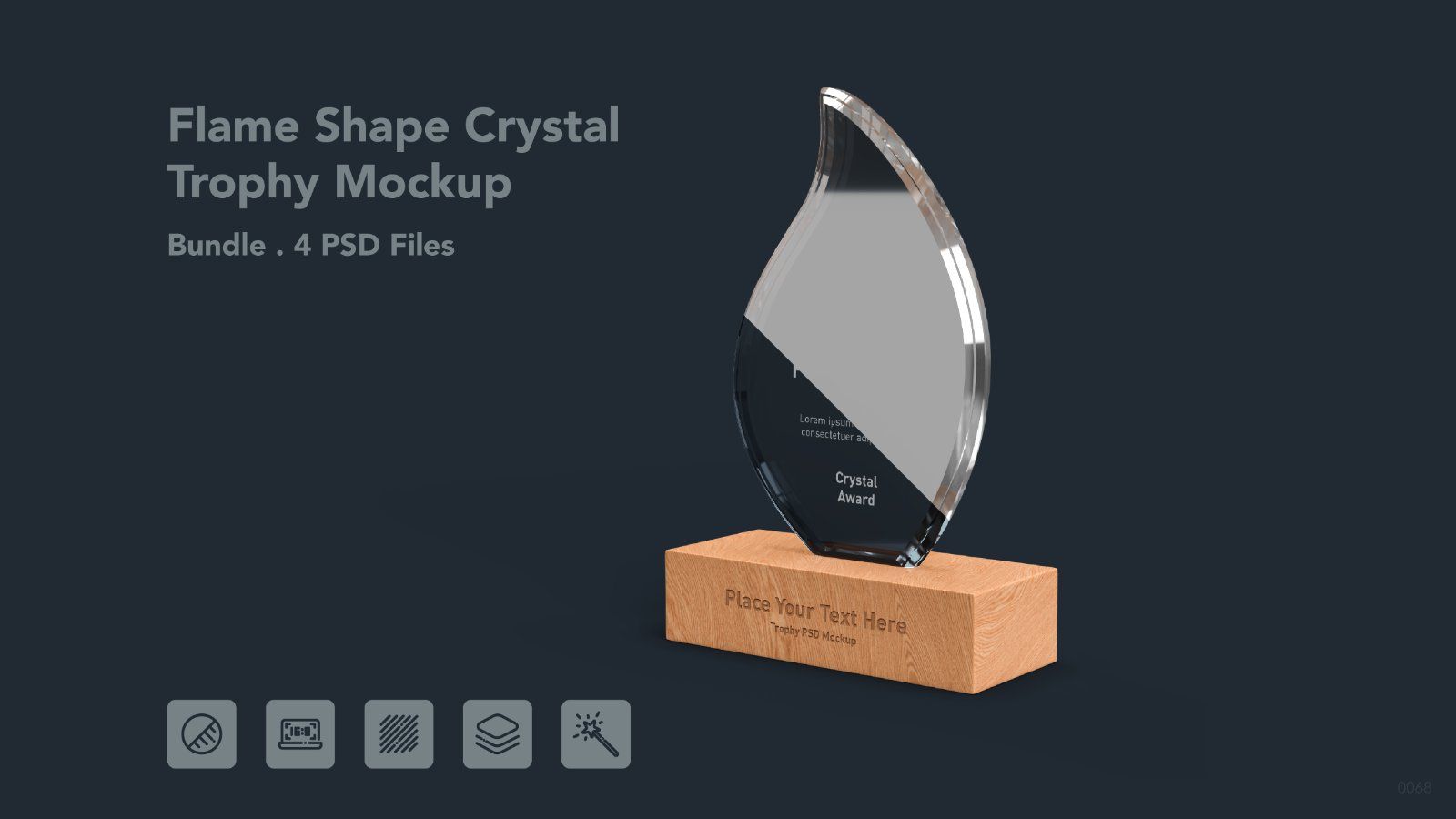 Crystal Trophy with Wooden Base - 4 PSD Mockup — image 1