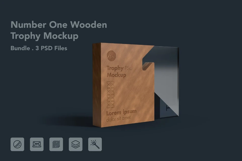 Wooden Number One Trophy Award Mockup - 3 PSDs
