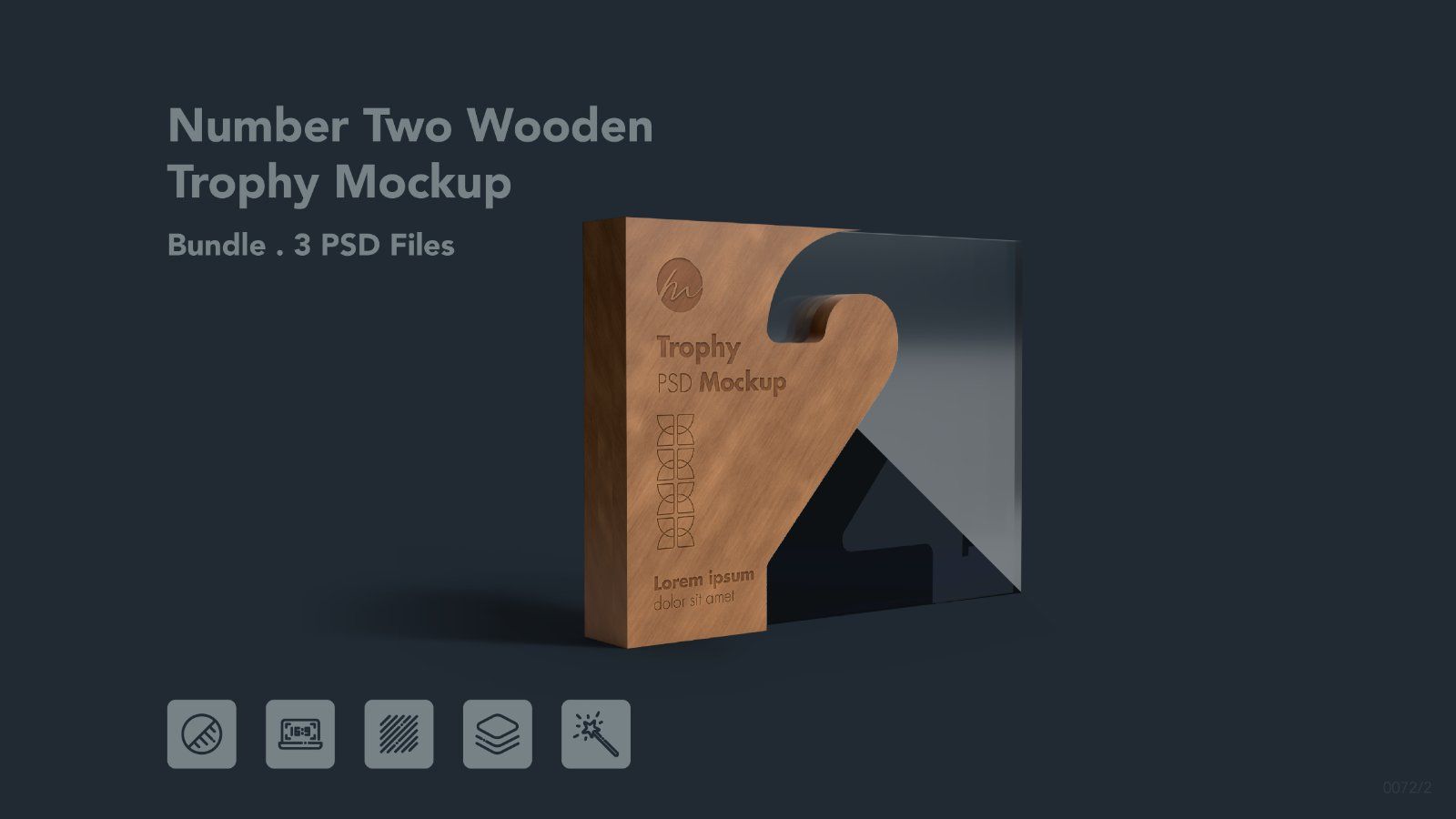 Wooden Number Two Trophy Award Mockup - 3 PSDs — image 1