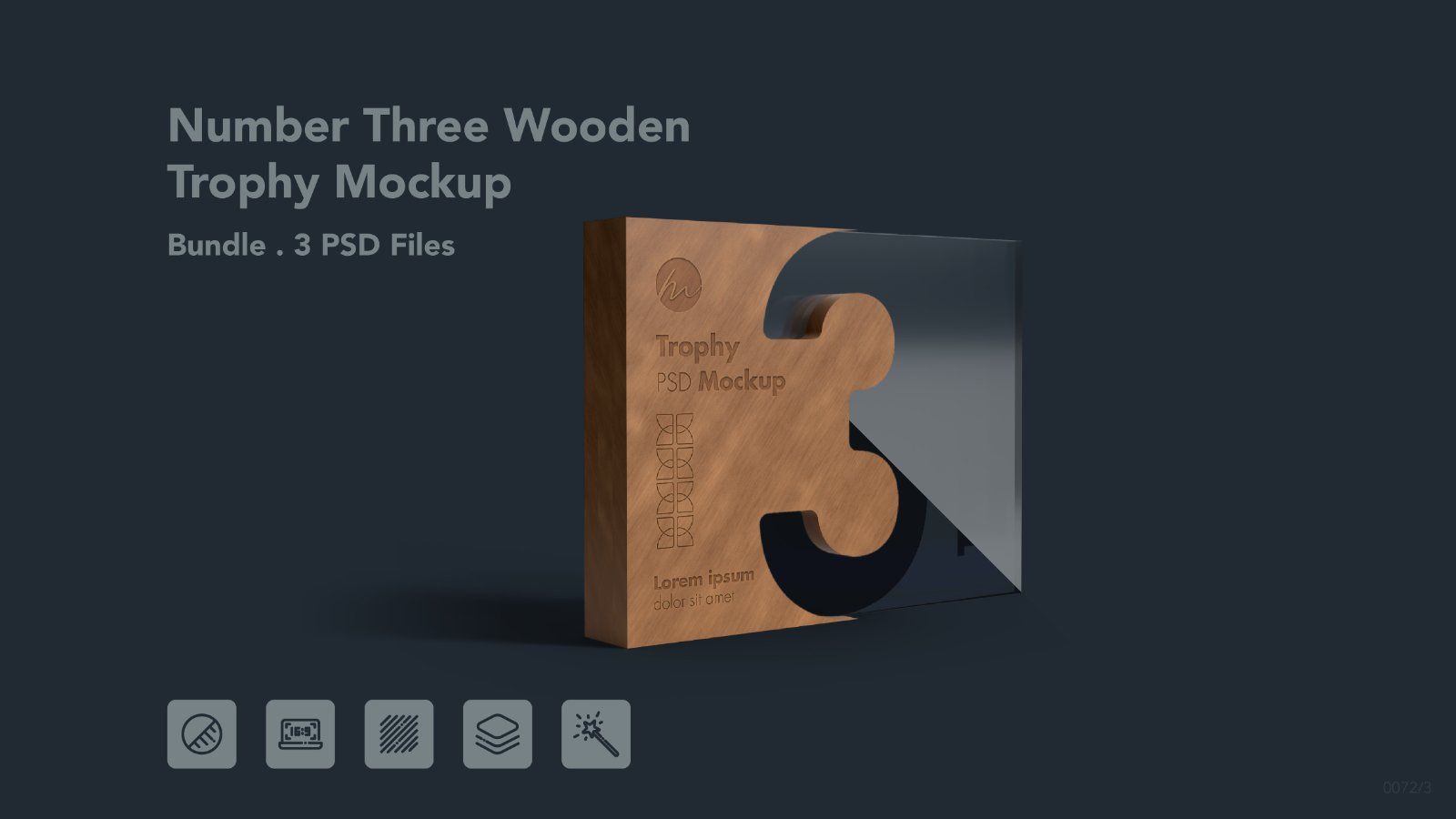 Wooden Number Three Trophy Award Mockup - 3 PSDs — image 1