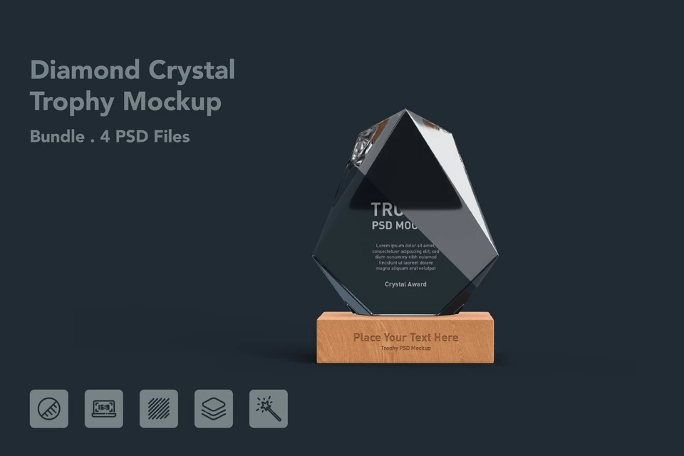Crystal Award Trophy - 4 PSDs Mockup