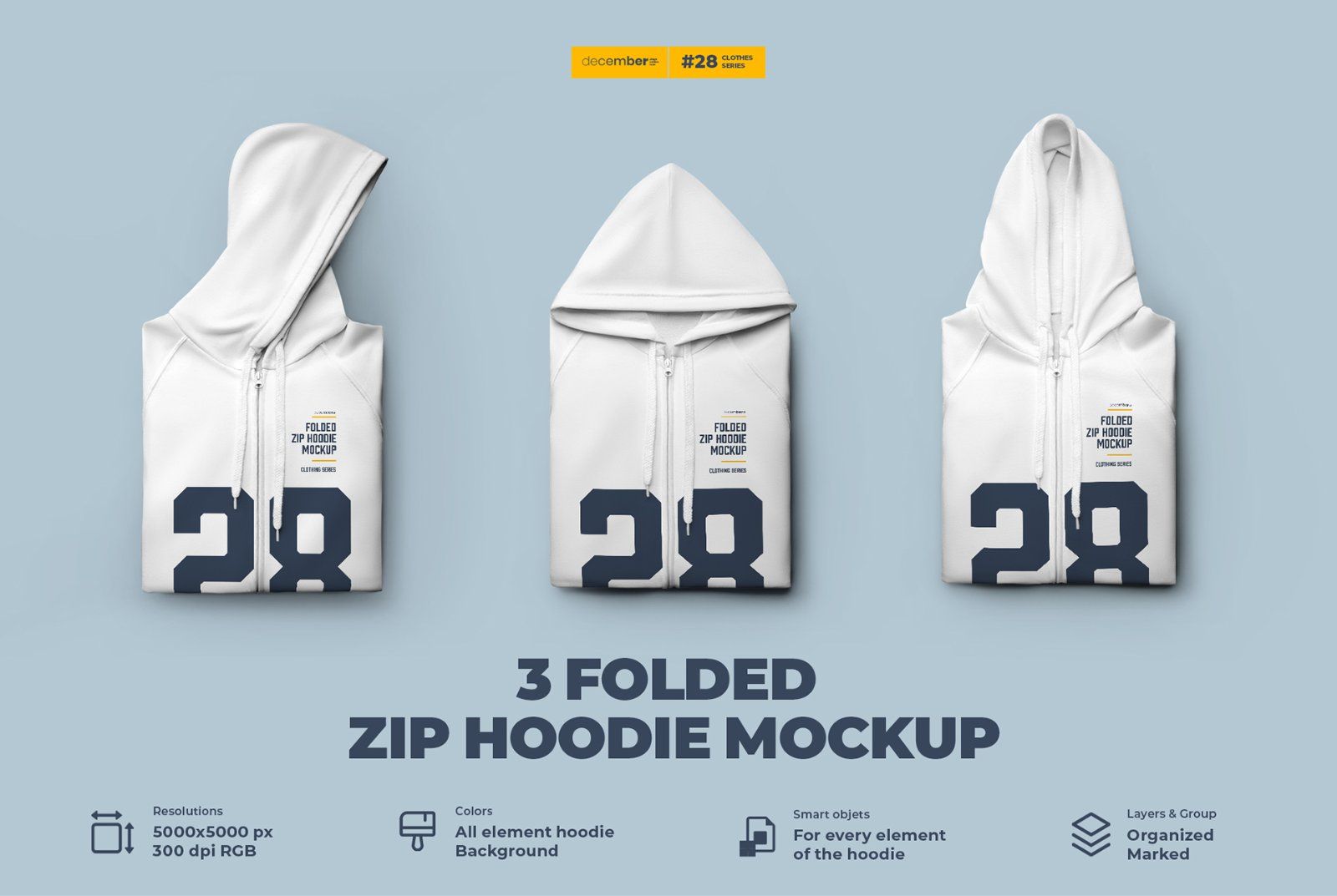 3 Folded Zip Hoodie Mockup — image 1