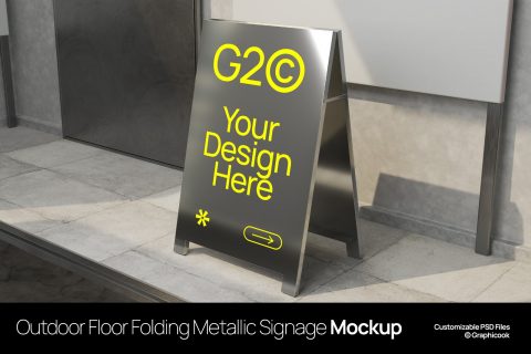 Outdoor Floor Folding Metalic Signage Mockup