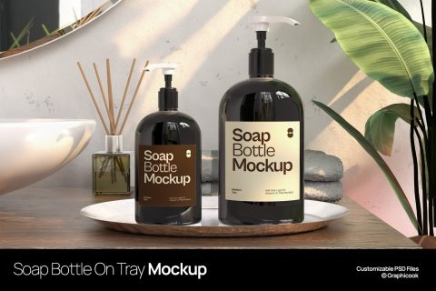Soap Bottle On Tray Mockup