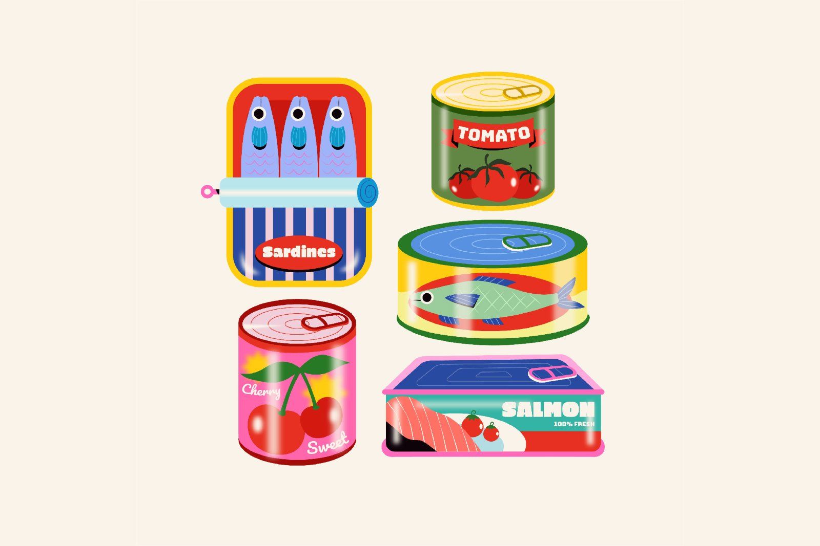 Flat Design Tin Canned Food Asset Illustration