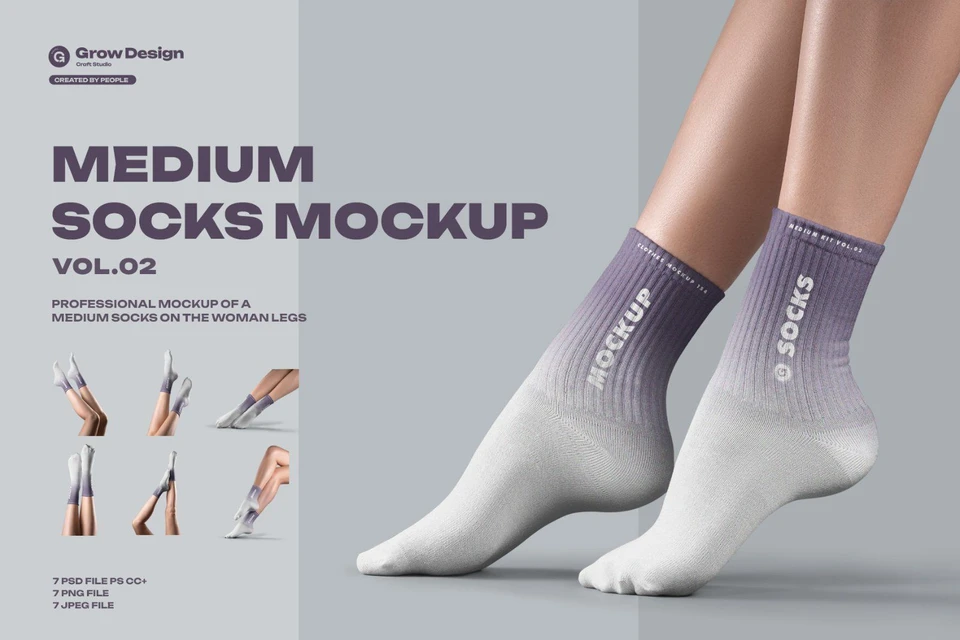 7 Medium Socks Mockup Set Female Legs