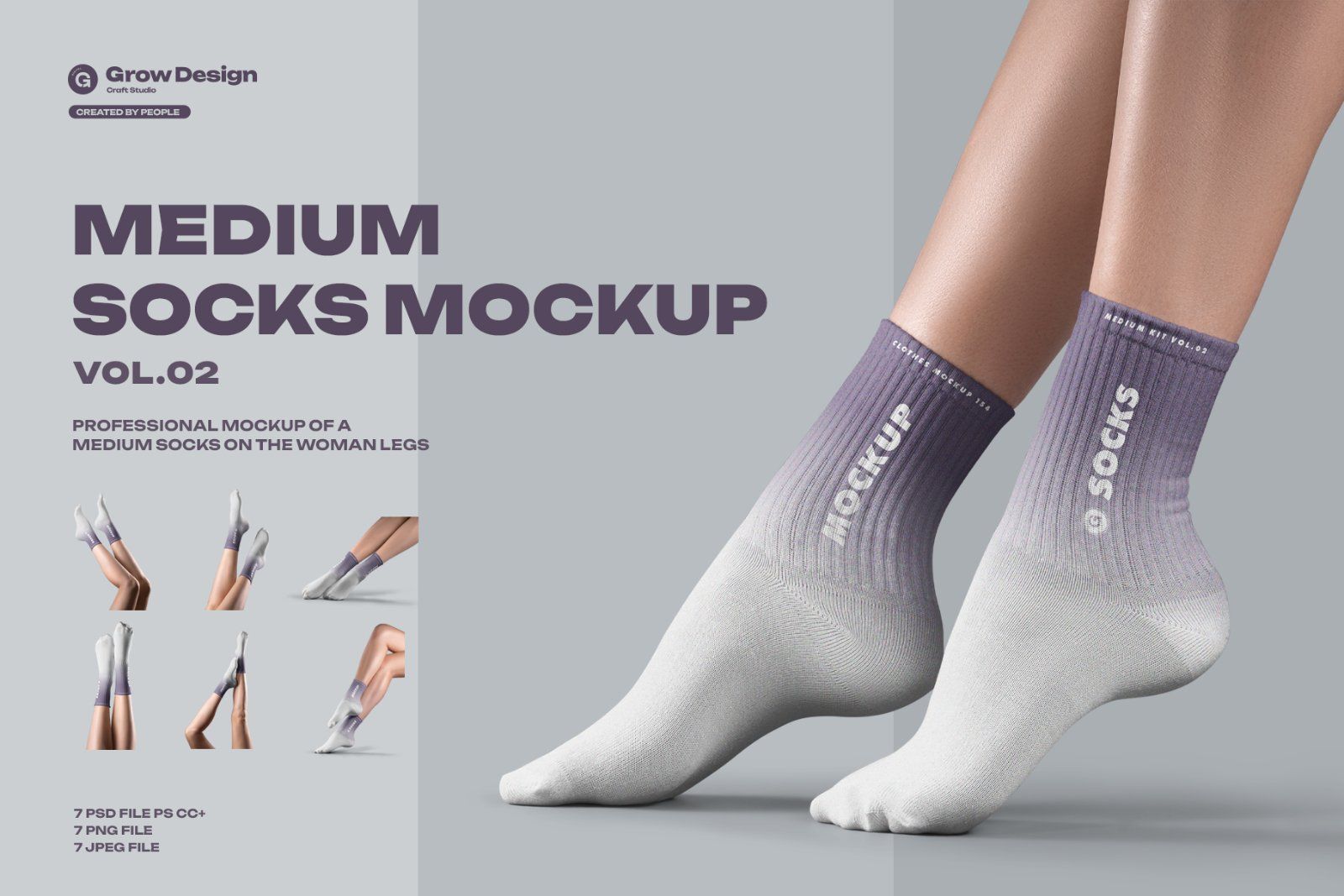 7 Medium Socks Mockup Set Female Legs