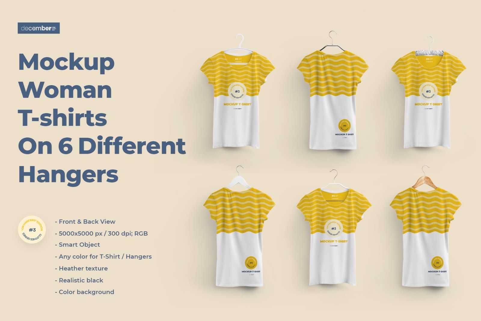 2 Mockups Woman T-shirts On 6 Different Hangers — image 1