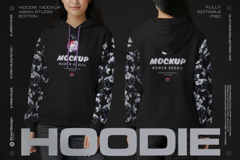 Women Hoodie Mockup Set Asian Model Studio. Generated Ai