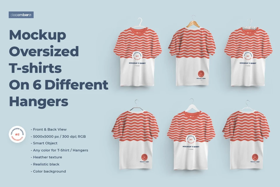 2 Mockups Oversized T-shirts On 6 Different Hangers