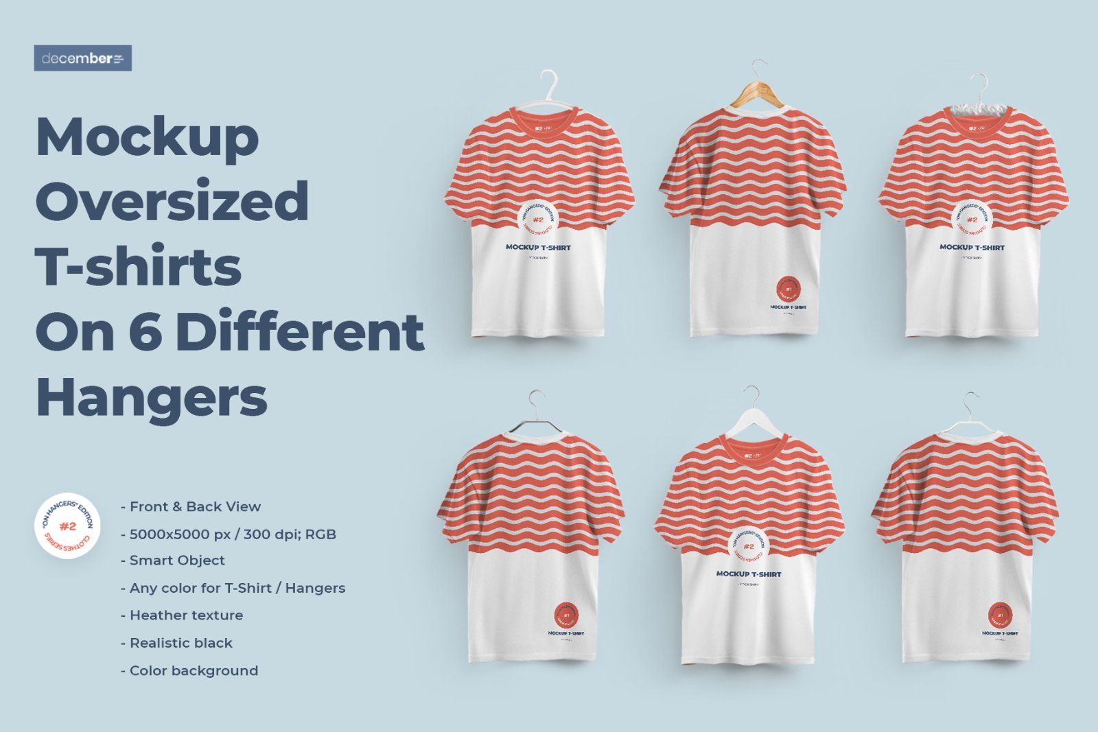 2 Mockups Oversized T-shirts On 6 Different Hangers — image 1