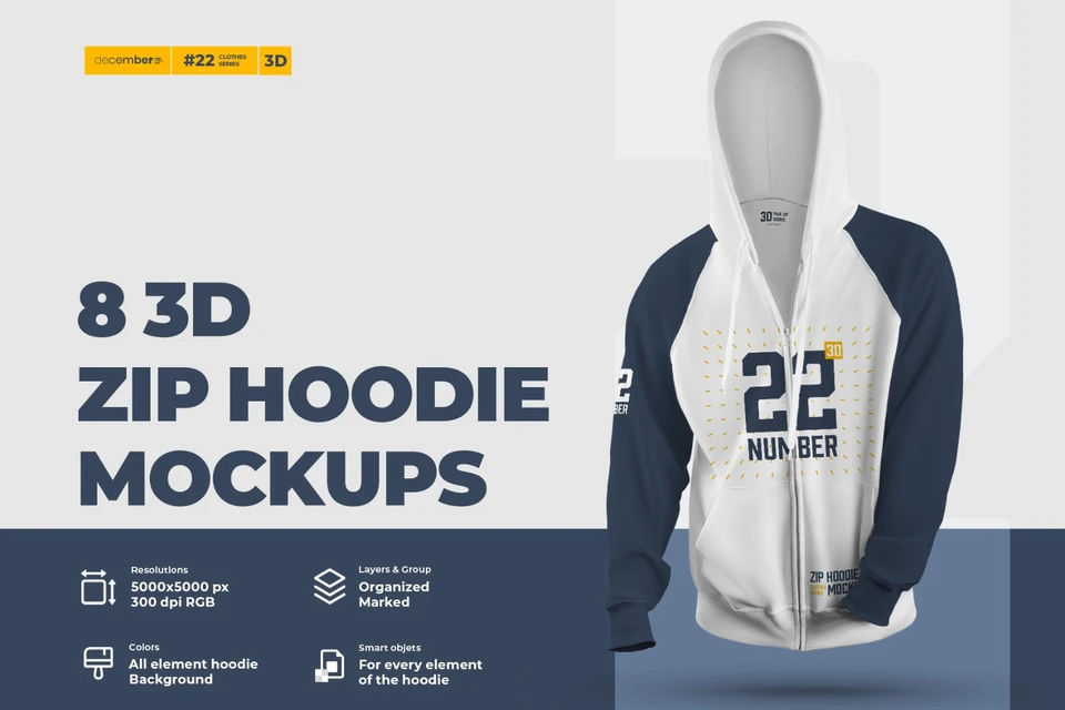 10 Men's Zip Hoodie Mockups 3D Style
