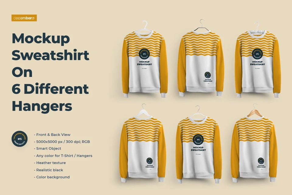 Front and Back Sweatshirt Mockup On 6 Different Hangers
