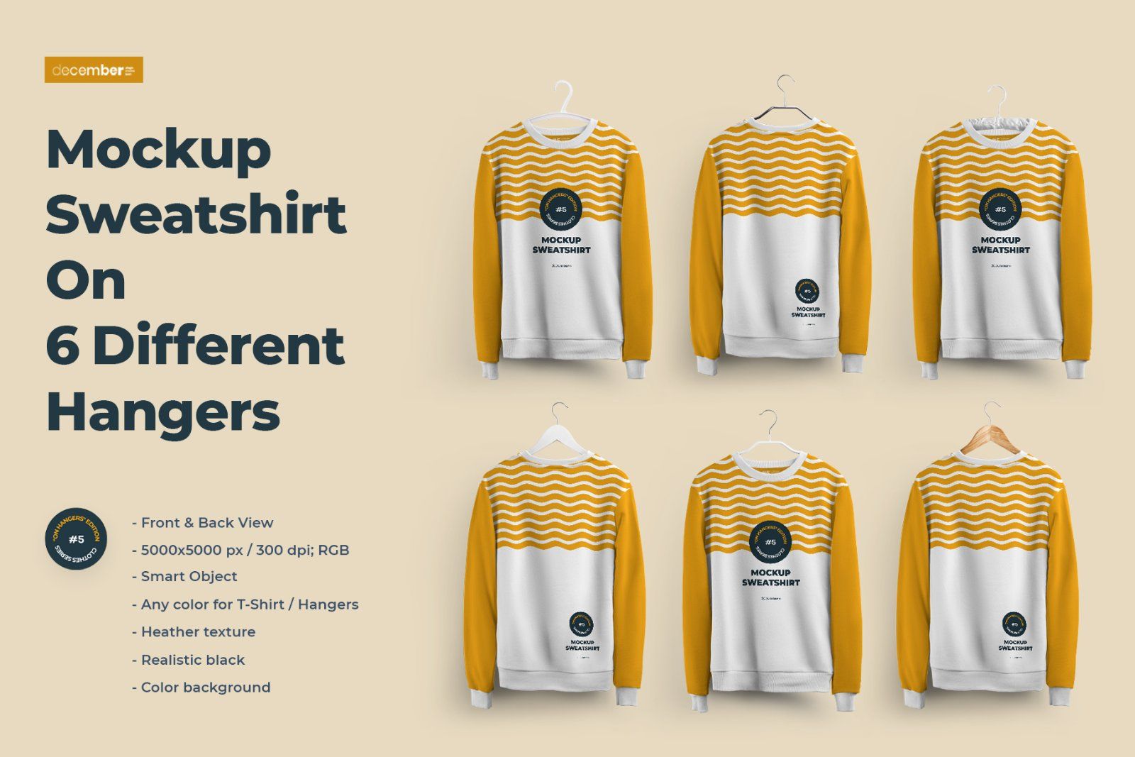 Front and Back Sweatshirt Mockup On 6 Different Hangers — image 1