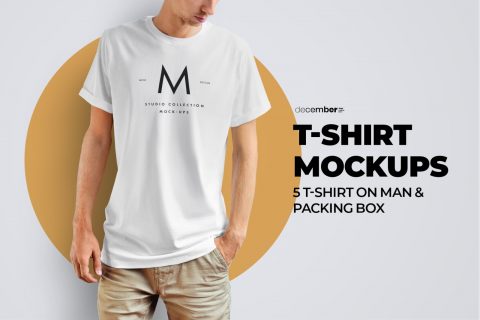 5 Mockups Long T-Shirts + 2 Mockups Packing Boxes