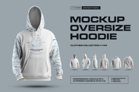 7 Mockups Oversize Hoodie in 3D Style