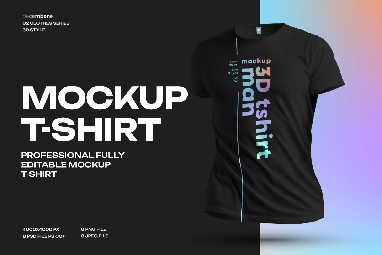 8 Mockups t-shirts 3d man