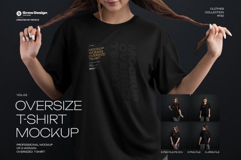 5 Mockups Woman Oversize T-Shirt. vol.02