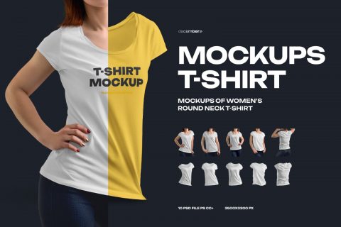 10 Mockups of Women's Round Neck T-Shirt