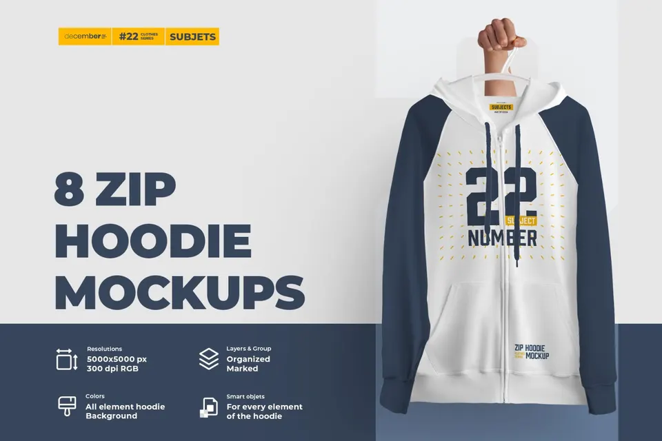 8 Zip Hoodie Mockups (Subject)