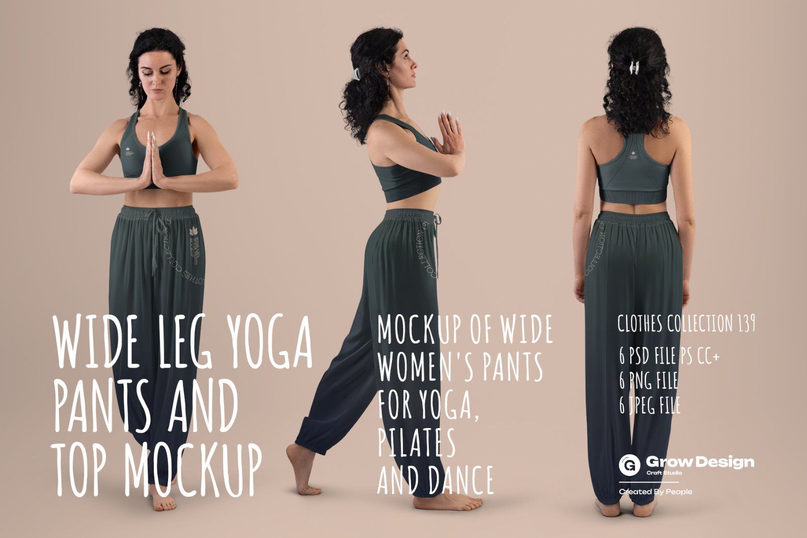 6 Wide Leg Pants Mockups and Top for Yoga and Pilates. vol.03