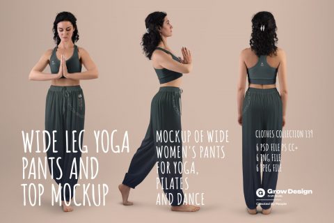 6 Wide Leg Pants Mockups and Top for Yoga and Pilates. vol.03