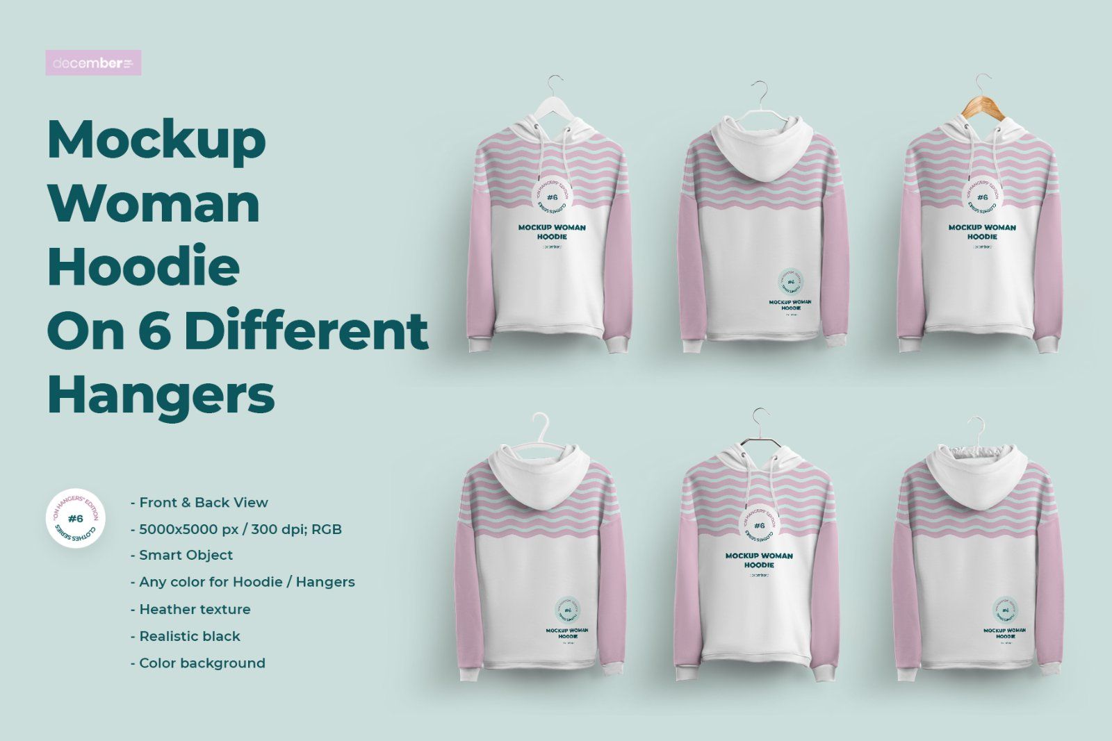 Front and Back Woman Hoodie Mockup On 6 Different Hangers — image 1