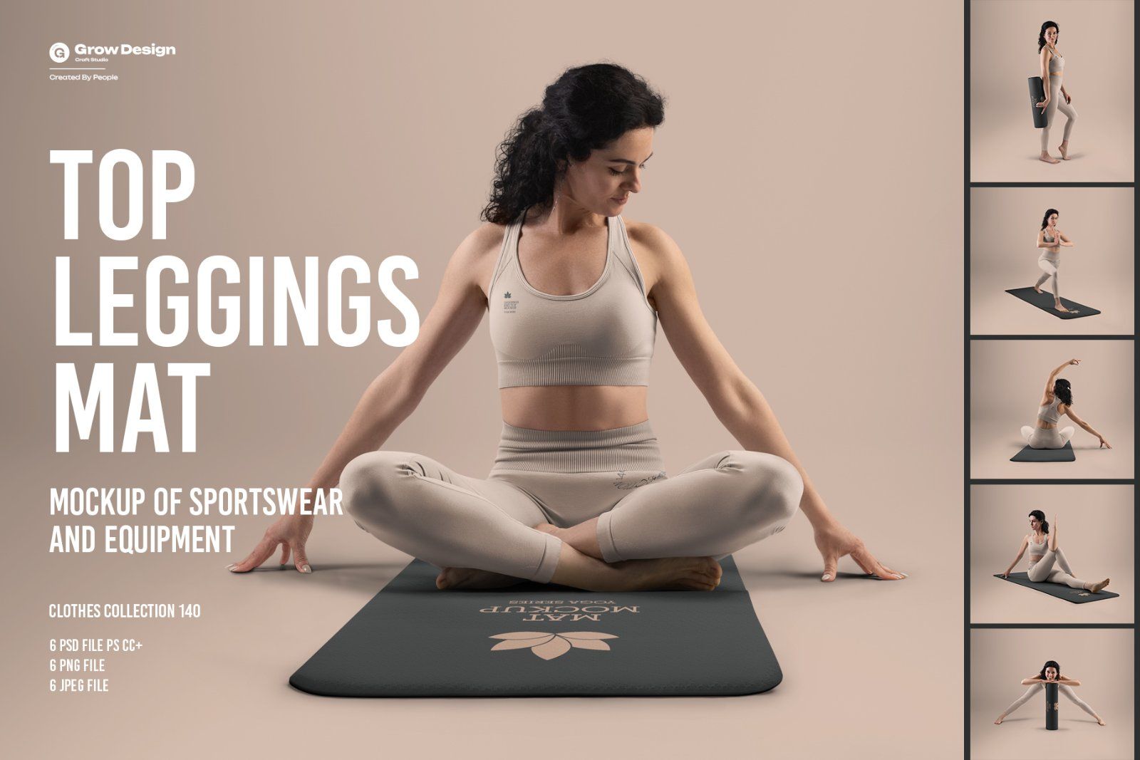 6 Mockups Leggings, Top and Mat for Yoga and Pilates. vol.01