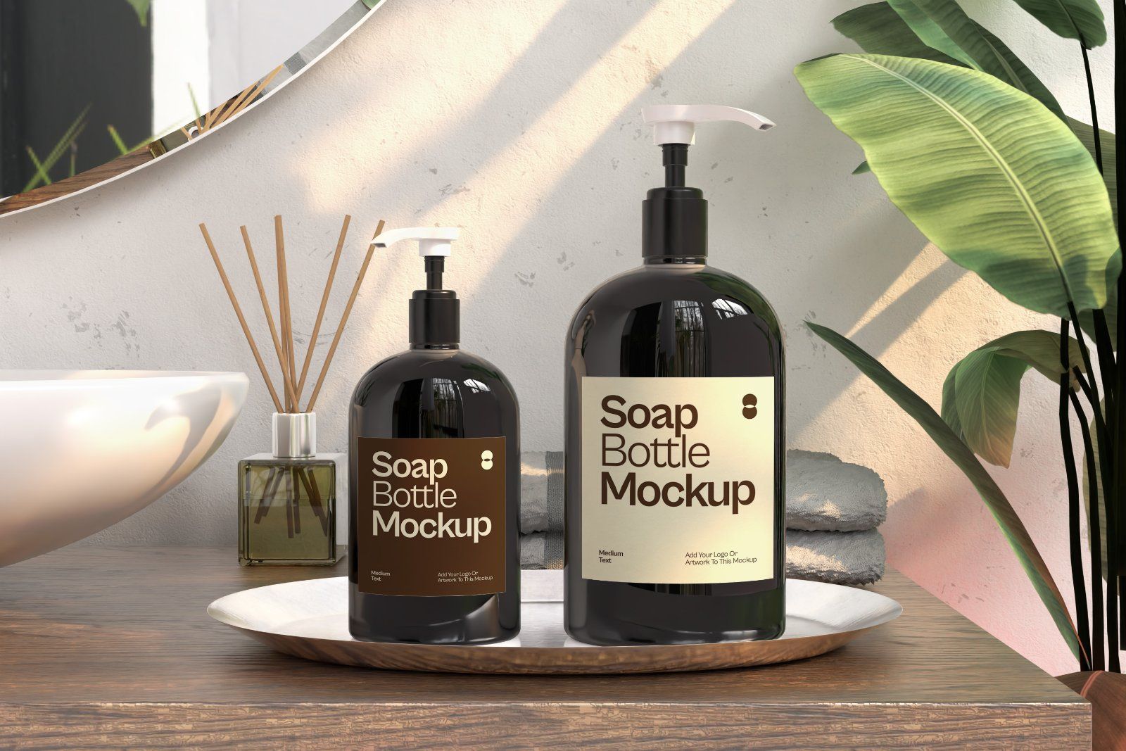 Soap Bottle On Tray Mockup