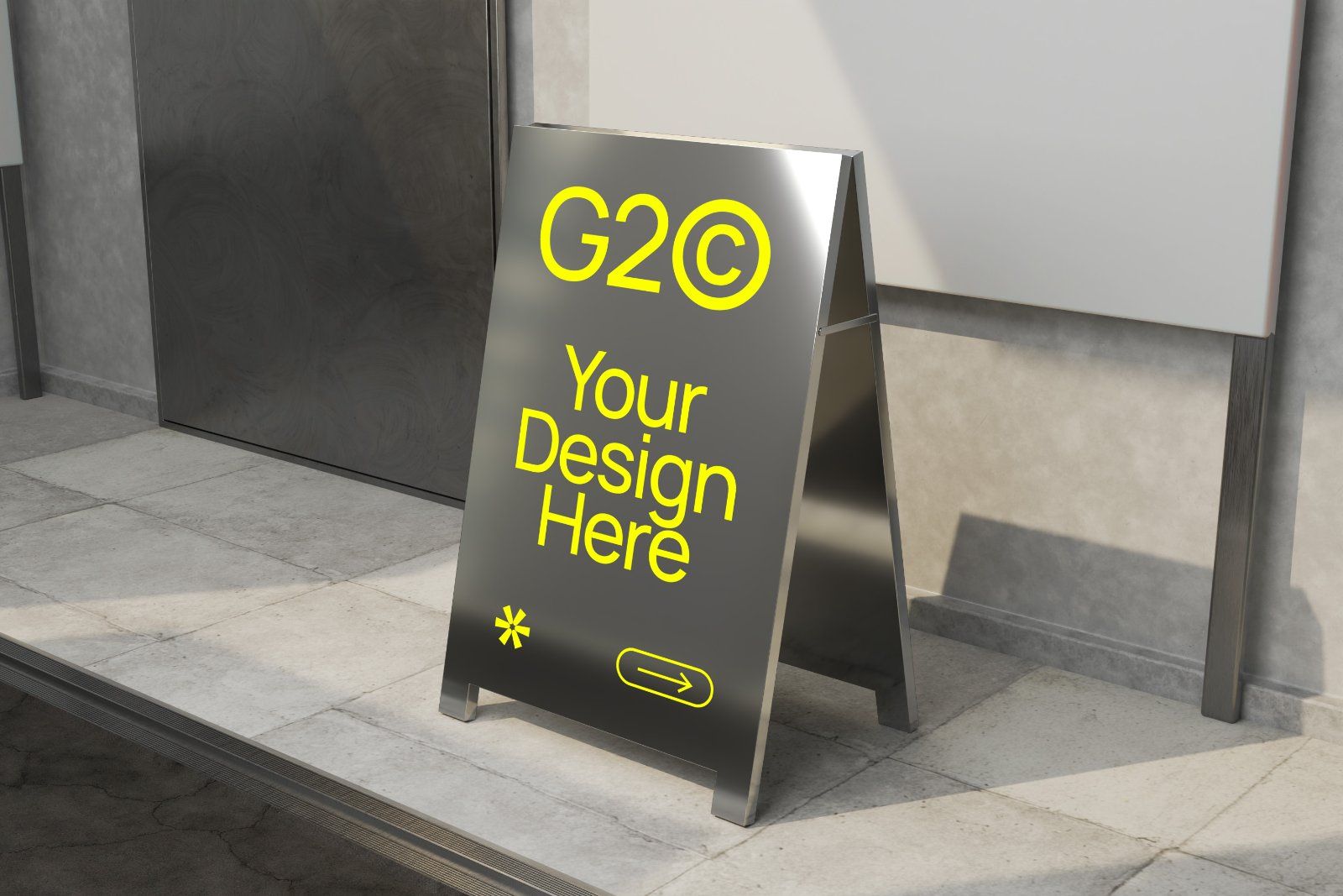 Outdoor Floor Folding Metalic Signage Mockup