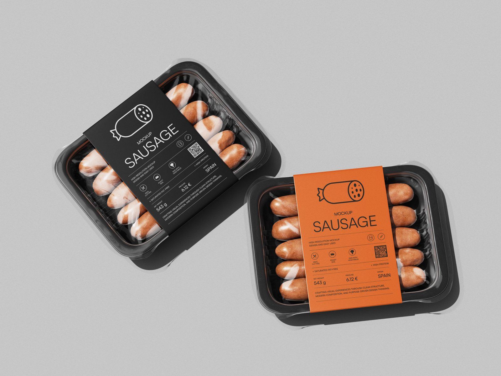 Black and Orange Plastic Sausage Tray Packaging Mockup — image 2