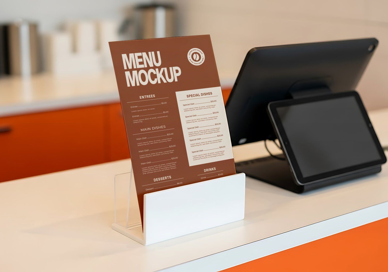 Premium Branding Brown Cafe Coffee Shop Mockup