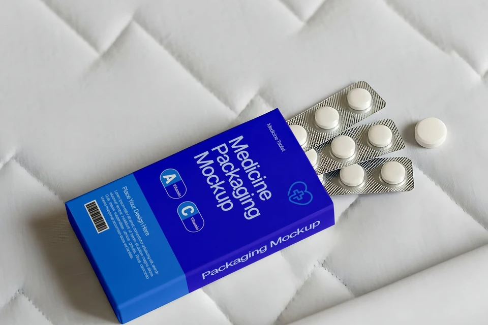 Medicine Packaging Mockup with Pills
