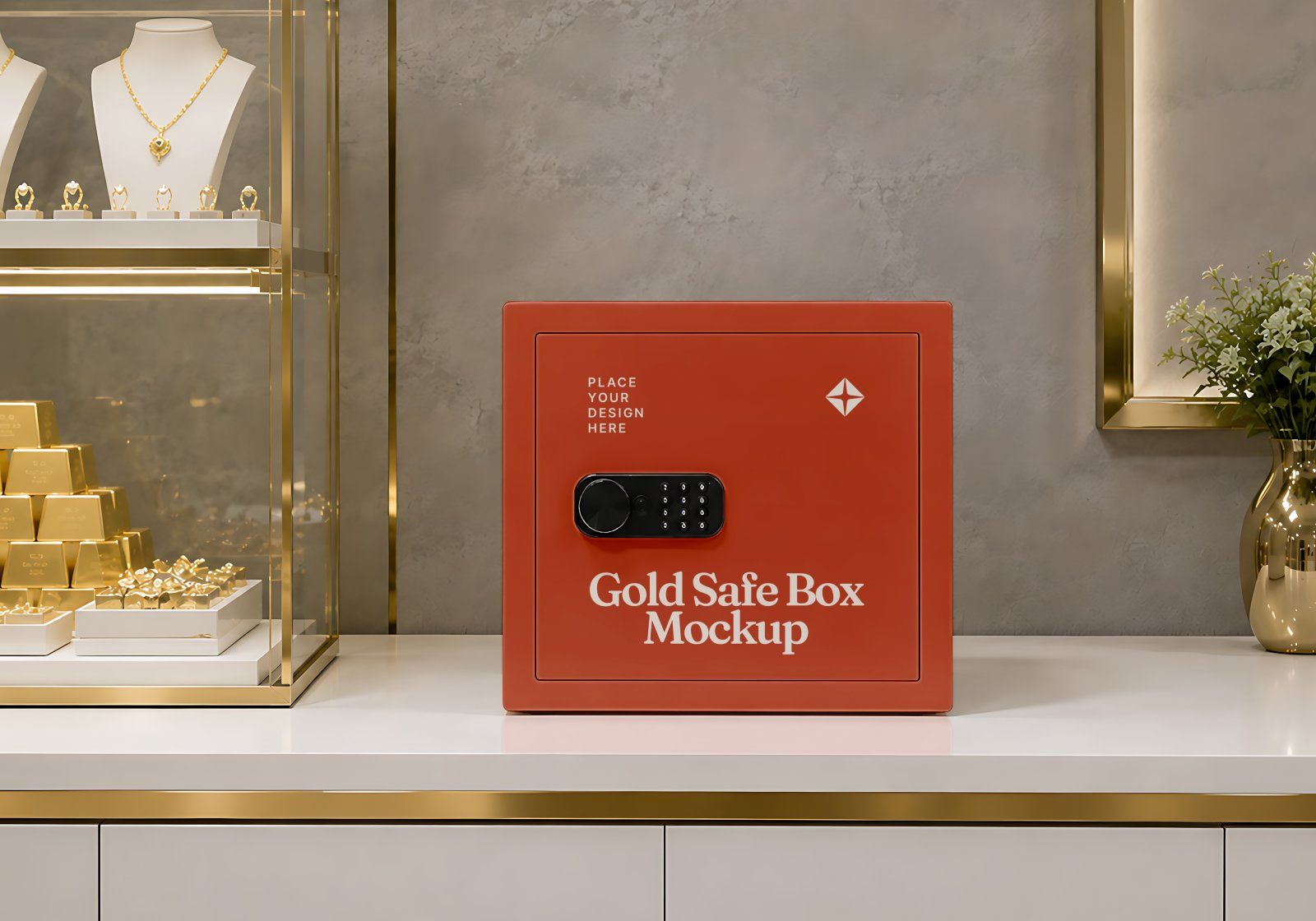 Premium Gold Shop Branding Mockup Bundle – 15 Luxury PSD Scenes for Precious Metal Retail, Jewelry B